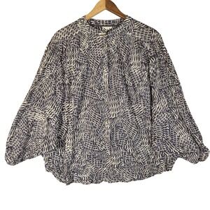 Pilcro Anthropologie Blouse XL Gray Cream Geometric Cotton Relaxed Fit